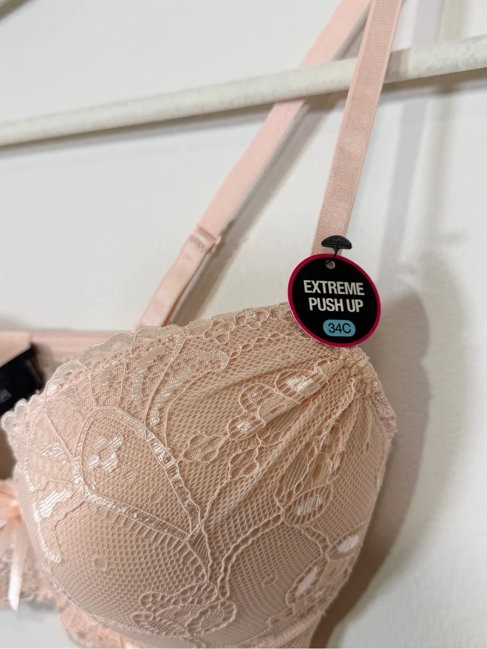 NWT Rene Rofe Bra Lingerie Blush Pink Lace Underwire Extreme Push Up Women 34C